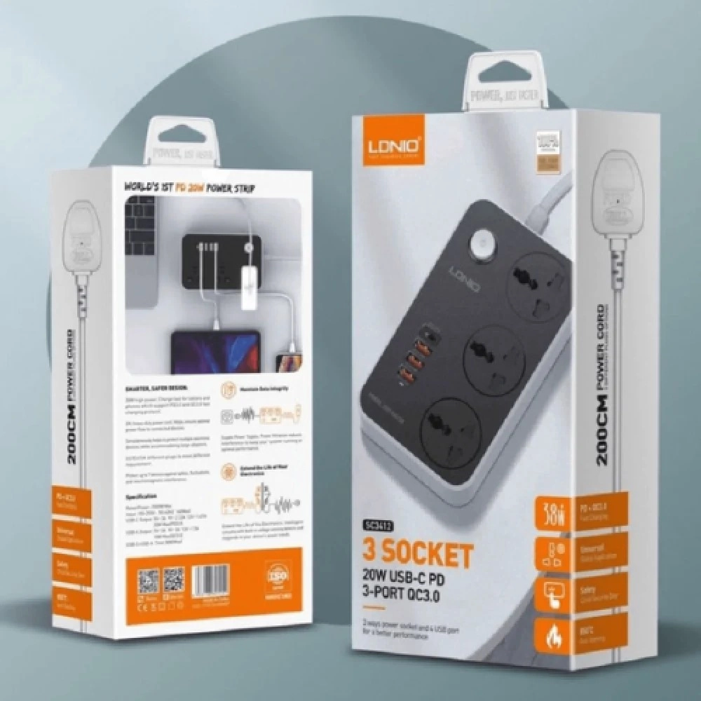توصيلة كهربائية 3 أفياش + 3 مداخل USB + مدخل PD بطول 5 متر