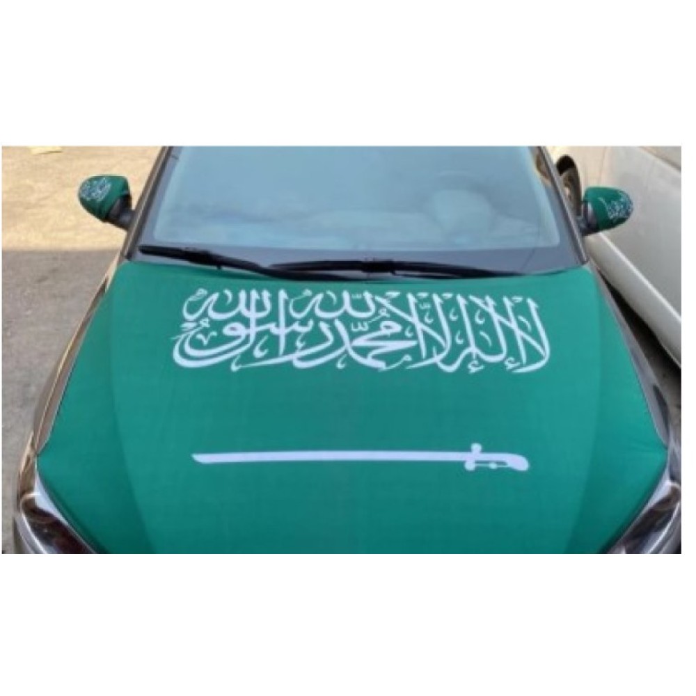 علم السعودية على الكبوت و المرايات - مطاطي للسيارات الصغيرة سيدان